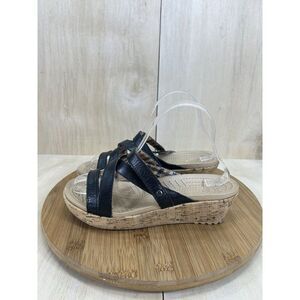Crocs A-Leigh Plaid Leather Strap Cork Wedge Sandal Shoes Womens Size 7